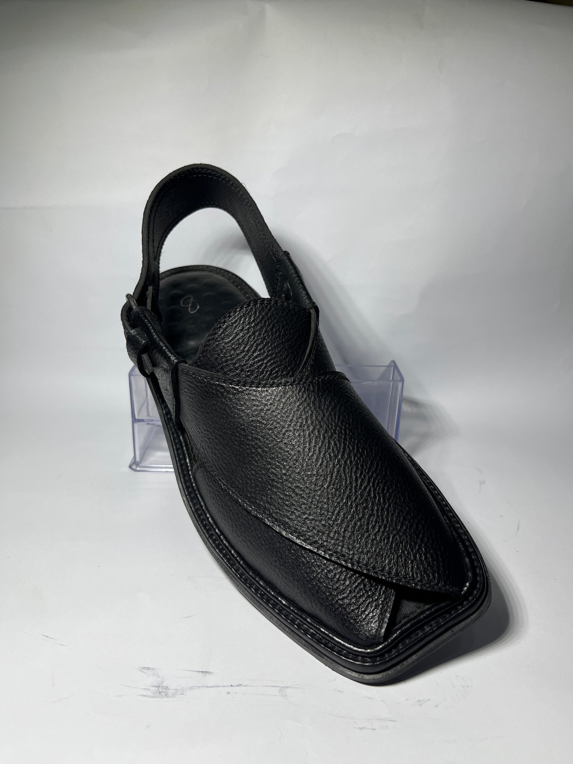 Kaptaan Black Peshawari Chappal - Front View