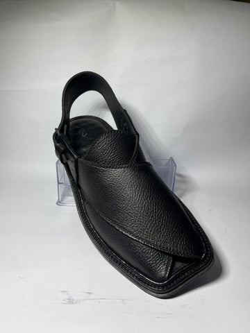Kaptaan Black Peshawari Chappal - Front View
