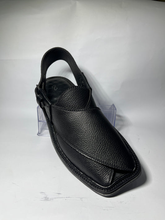 Kaptaan Black Peshawari Chappal - Front View