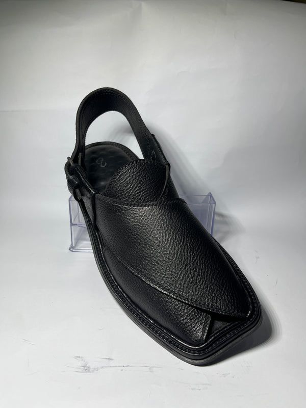 Kaptaan Black Peshawari Chappal - Front View