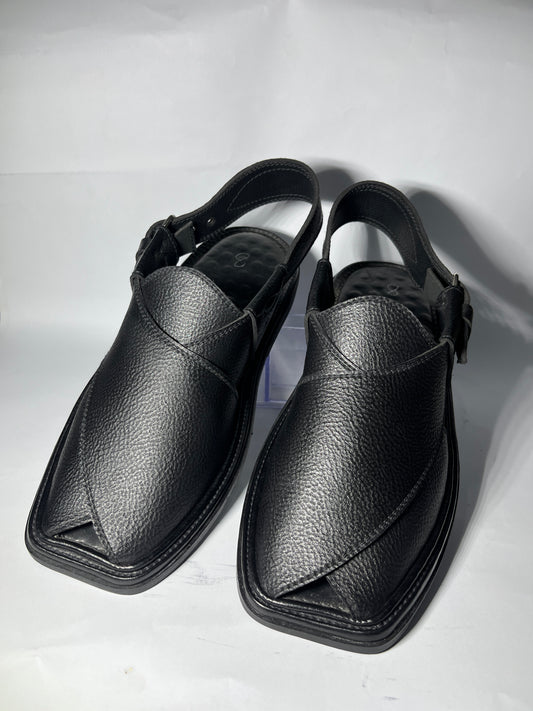 Kaptaan Black Peshawari Chappal - Side View