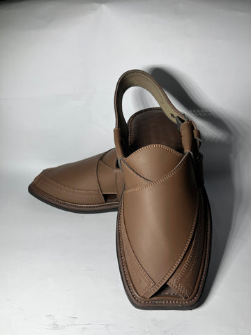 Norozi Brown Peshawari Chappal - Pair View