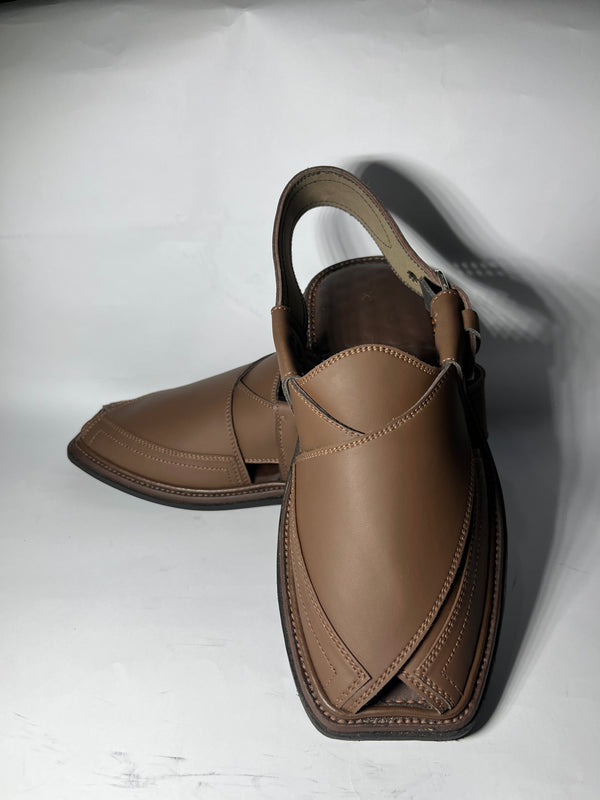 Norozi Brown Peshawari Chappal - Pair View