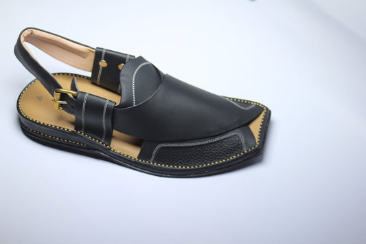Black Peshawari Sandal - Handcrafted Leather